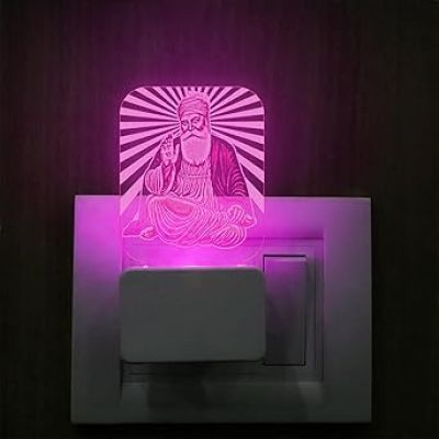 3D Illusion Guru Nanak Dev Ji  Plug Night Lamp 7 Color Changing Light Gurudwara Decor  & Gift for Guru Nanak Jayanti